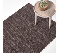 HOMESCAPES Denver Leather Woven Rug - Brown - 150 x 240 cm