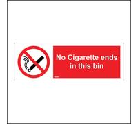 (150 x 50mm - 6 x 2, A - Sticker / Sav - Non-See Through) NS092 No Cigarette Ends In This Bin Sign Fire Paper Burn Smoke Waste Flammable 600mm x 200mm B - Magnetic - Vehicle Grade
