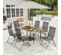 Outsunny Garden Dining Table for 6 Person with Parasol Hole, Brown - Brown - Steel, Metal - 150L x 90W x 73H cm