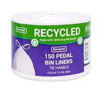 150 x Pedal Bin Liners Tie Handle White 100% Recycled Plastic Strong & Reliable for Kitchen Everyday & Commercial Use - Capacity - 35 Litre
