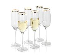1500° C TABLETOP Gold Rim Champagne Flutes Set of 6, 8.0 oz. Crystal Clear Glasses with Long Stem for Champagne and Sparkling Wine, Gifts for Women, Use for Unniversary, Christmas, Valentine's Date.