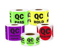 1500 Labels - Quality Control Sticker Bundle for Quality Control Inventory Warehouse (1 Inch, Green, Lt Green, Yellow, Red, Purple - 5 Rolls)