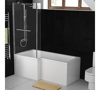 1500 mm Left Hand L-Shaped Modern Shower Bath with Glass Shower Screen with Front Bath Panel