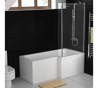 1500 mm Right Hand L-Shaped Modern Shower Bath with Glass Shower Screen + Panel