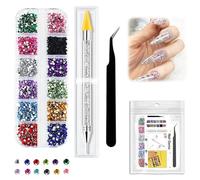 1500 PCS Flat Back Crystal Rhinestones, Art Gems with Pick Up Tweezers and Rhinestone Picker Dotting Pen, Professional Nail Salon, Face Art, Craft Decoration