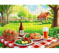 1500 Piece Jigsaw Puzzles for Adults, Cartoon picnic Wooden Puzzle Hard Difficult Challenging Puzzle, jigsaw Puzzle 34.3 x 22.4 inches, Stress Relief Wall Decor, Educational Games, w0-438