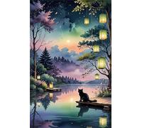 1500 Piece Jigsaw Puzzles for Adults Jungle Lake Cat Puzzle Fun Challenges Perfect for Relaxation Letter Printed on Back Interlock Perfectly No Dust for Men Women Elders Seniors 34.3 x 22.4 inch