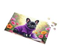 1500 Piece Puzzle Adorable French Bulldog In Purple Sweater With Flowers Picture Puzzle Kids Toys For Girls Games For Kids 8-12(300PCS)