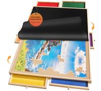 1500 Piece Rotating Puzzle Board Pro, 34" x 25" with 6 Drawers, Rubber Cover Mat, 360° Lasy Susan, Sort-Wise Colorful Felt Drawers & 4 Trays, Wooden Jigsaw Puzzle Table, Birthday Gifts for Mom