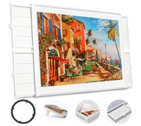 1500 Pieces Rotating Plastic Puzzle Board With Drawers and Cover - Dual-Sided 35"x27" Tilting, Portable Lazy Susan Spinning for Mom Adults