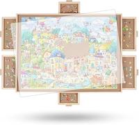 1500 Pieces Rotating Puzzle Board with 6 Drawers and Cover, 34.25" x25.20 inch,Portable Wooden Jigsaw Table for Adults, Lazy Susan Spinning Puzzle Board, for Mom