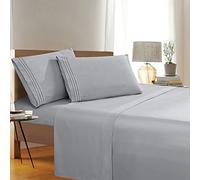 1500 Thread Count Wrinkle & Fade Resistant Egyptian Quality 4-Piece Bed Sheet Set Ultra Soft Luxurious Set includes Flat Sheet, Fitted Sheet and 2 Pillowcases, King Size, Classic Silver