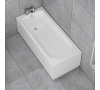 1500 x 700mm Single Ended Straight Bath with Front and End Acrylic Bath Panels for Bathroom, Baths Soaking Tubs, White Gloss - Round