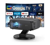 [1500ANSI/ Google TV/ Voice Control] Smart Projector with WiFi and Bluetooth, Native 1080P 4K Support, Auto Focus & Keystone, Portable Outdoor Movie Projector with 360° Rotatable Stand