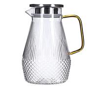 1500ml Glass Water Pitcher with Handle, Hot or Cold Beverage Jug | Drip-free Stainless Steel Flip-top Lid, Wide Mouth, Anti-drip Spout, Design for Infused Water and Margaritas Random Color