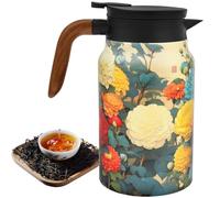 1500ml Thermal Coffee Carafe, Vintage Floral Pattern Tea Pot Built in Infuser, Stainless Steel Thermal Teapot, Leak-Proof Vacuum Insulated Carafe for Coffee Tea Hot/Cold Drinks(Style 2)