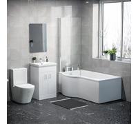 1500mm LH P Shaped Bath, Front Panel, Screen With 500mm Vanity & Toilet