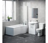 1500mm RH P Shaped Bathroom Suite, Front Panel & Screen With Vanity & Toilet