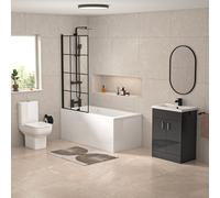 1500mm Square Bath with Grid Screen, Exposed Shower, Vanity with Toilet & Taps