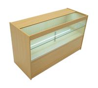 (1500mm W - 2 Display Shelves - With LED's, Maple) Shop Counter LED Light B 900mm Lockable Sliding Doors 2 Keys Retail Storage Unit Display Showcase Cabinet Reception Desk