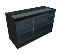 (1500mm W - 3 Display Shelves - With LED's, Black) Shop Counter LED Light B 900mm Lockable Sliding Doors 2 Keys Retail Storage Unit Display Showcase Cabinet Reception Desk