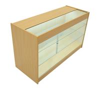 (1500mm W - 3 Display Shelves - With LED's, Maple) Shop Counter LED Light B 900mm Lockable Sliding Doors 2 Keys Retail Storage Unit Display Showcase Cabinet Reception Desk
