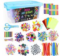 1500Pcs Art Craft Kits for Kids, Include Pipe Cleaners, Pom Poms, Wiggle Eyes, Multicoloured Paper, Colour Buttons,Beads, DIY Toys Gifts Kids Education Supplies, Includes Instructions Booklet