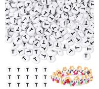 1500Pcs Letter T Beads Acrylic Round Letter Beads for Bracelet Making Kit, Alphabet Beads Friendship Bracelet Letter Beads 7mm Spacer Beads for Necklace Earring Jewellery Making