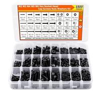 1500PCS M2-M6 Hex Socket Screws Kit With Nuts, Washers | 12.9 Grade Steel Black | 5 Allen Wrenches For 3D Printer,Furniture, DIY