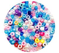 1500PCS Pony Beads Bulk,6×9mm Multicolored Glitter Pony Beads Plastic Hair Beads with Big Holes for Crafting Bracelet Jewellery Making