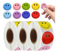 1500PCS Smiley Face Stickers,Happy Face Stickers,Cute Cartoon Smiley Face Reward Stickers for School,3 Roll of Stickers with Assorted Smiley Faces,Small Reward Stickers for Teacher and School