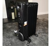 1500w 1.5kw 7 Fin Slimline Black Oil Filled Radiator Heater on Wheels