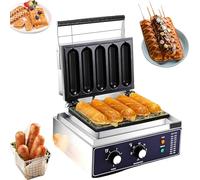 1500W Commercial Hot Dog Waffle Maker, Corn Dog Machine with Non-Stick Plates, Stainless Steel, 0-300°C Temp Control for Home Business