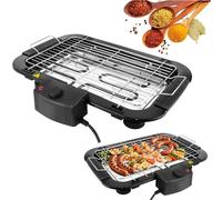 1500W Electric BBQ Grill Indoor/Outdoor with Stand, Smokeless, Non-Stick, 5-Level Temperature Control, Compact Tabletop Electric Barbecue Grill with Removable Drip Tray for 2 to 4 People BBQ Party