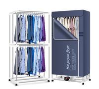 1500W Electric Clothes Dryer Foldable with Cover, Wheels & Timer, 20kg Load | 150x75x50 cm 2-Tier Heated Clothes Airer, Stainless Rack, Quick Warm Air Drying Indoor, Overheat Protection & Auto Shut-Off