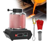 1500W Electric Melting Furnace - Metal Casting Kit for Gold, Silver & Scrap - Includes Graphite Crucible, Heat Insulating Gloves, and Crucible Tongs - LED Display