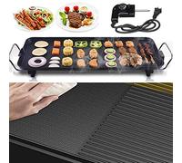 1500W Electric Teppanyaki Grill Tabletop Hot Griddle for Kitchen Dinner Party Camping Festival Cooking, Multipurpose Electric Smoke- free BBQ Grill with 5 Levels Control, Honeycomb / Stripe Surface