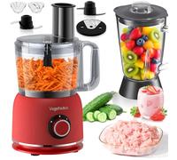 1500W Food Processor and Blender Combo | 2.5L Food Chopper, 2L Glass Jar Blender, 2 Speeds and Pulse, Juicer, Smoothie Maker, Chop Meat, Vegetable and Dough Making