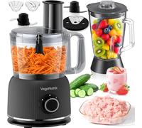 1500W Food Processor and Blender Combo | 2.5L Food Chopper, 2L Glass Jar Blender, 2 Speeds and Pulse, Juicer, Smoothie Maker, Chop Meat, Vegetable and Dough Making