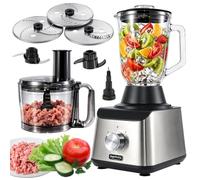 1500W Food Processor and Blender Combo | 2.5L Food Chopper, 2L Glass Jar Blender, 2 Speeds and Pulse, Juicer, Smoothie Maker, Chop Meat, Vegetable and Dough Making