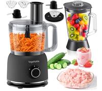 1500W Food Processor and Blender Combo, 2.5L Food Chopper for Meat, Vegetable and Dough, 2L Glass Jar Blender with 2 Speeds and Pulse for Smoothie, Nutrient Extractions, and More