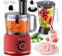 1500W Food Processor and Blender Combo, 2.5L Food Chopper for Meat, Vegetable and Dough, 2L Glass Jar Blender with 2 Speeds and Pulse for Smoothie, Nutrient Extractions, and More
