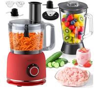 1500W Food Processor and Blender Combo, 2.5L Food Chopper for Meat, Vegetable and Dough, 2L Glass Jar Blender with 2 Speeds and Pulse for Smoothie, Nutrient Extractions, and More