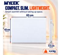 MYLEK Panel Space Heater White Eco Smart WiFi App Radiator Electric Slimline Low Energy 1.5KW, Wall Mounted, Bathroom IP24 Rated for Homes, Offices (1500W)