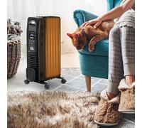 HOMCOM 1500W Digital Oil Filled Radiator, 7 Fin, Portable Electric Heater with LED Display, Built-in Timer, 3 Heat Settings, Safety Cut-Off and Remote Control, Black