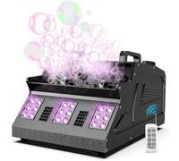 1500W Smoke & Bubble Machine, RGB 18 LED Lights + Remote Control, Automatic Fog Bubble Maker, 6M Smoke Height for DJ/Disco/Party/Wedding/Halloween