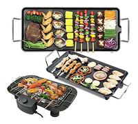 1500W Smokeless Electric BBQ Grill, Versatile Griddle, Hot Plate, Teppanyaki Grill, Non-Stick, Detachable Temperature Control, Drip Tray, Party Table Top Cooking for Indoor Outdoor (48 x 27 x 8 cm)