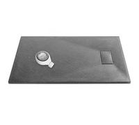 1500x700mm Dark Grey SMC Slate Stone Shower Tray & Dark Grey Drain Cover with 90mm ABS Waste