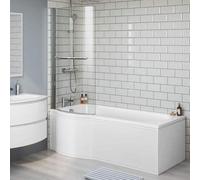 1500x800mm - Left Hand P-Shaped Bath with 6mm Screen, Rail & Front Panel (Excludes End Panel)