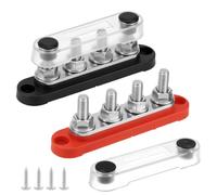 150A 12V-36V Bus Bar 4X M8 Studs Power Distribution Block Pair | Red and Black Pair, ABS Cover, Flame Retardant Nylon Base, Nickel Plated Conductors, for Marine RV Auto and Solar Systems